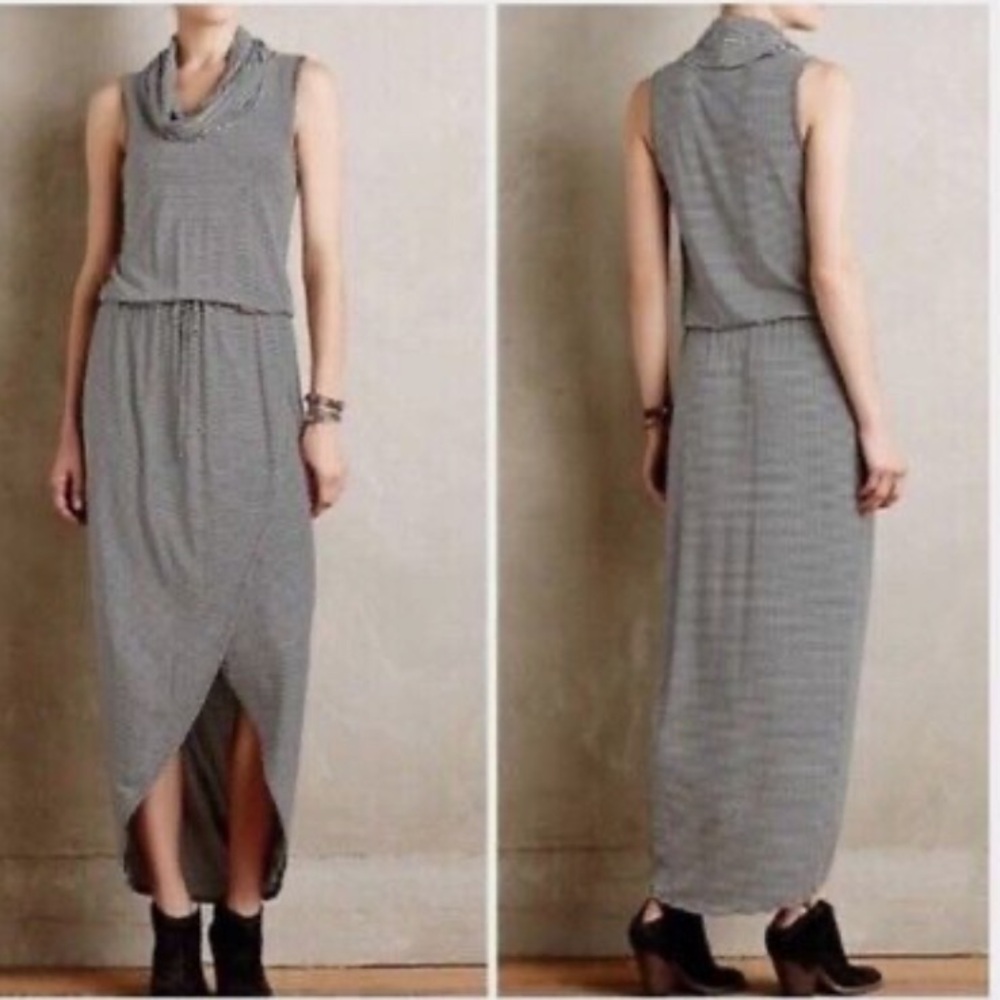Anthropologie Dolan Striped Cowl Neck Maxi Dress in black & white size XS